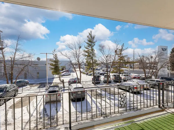 a balcony with street view