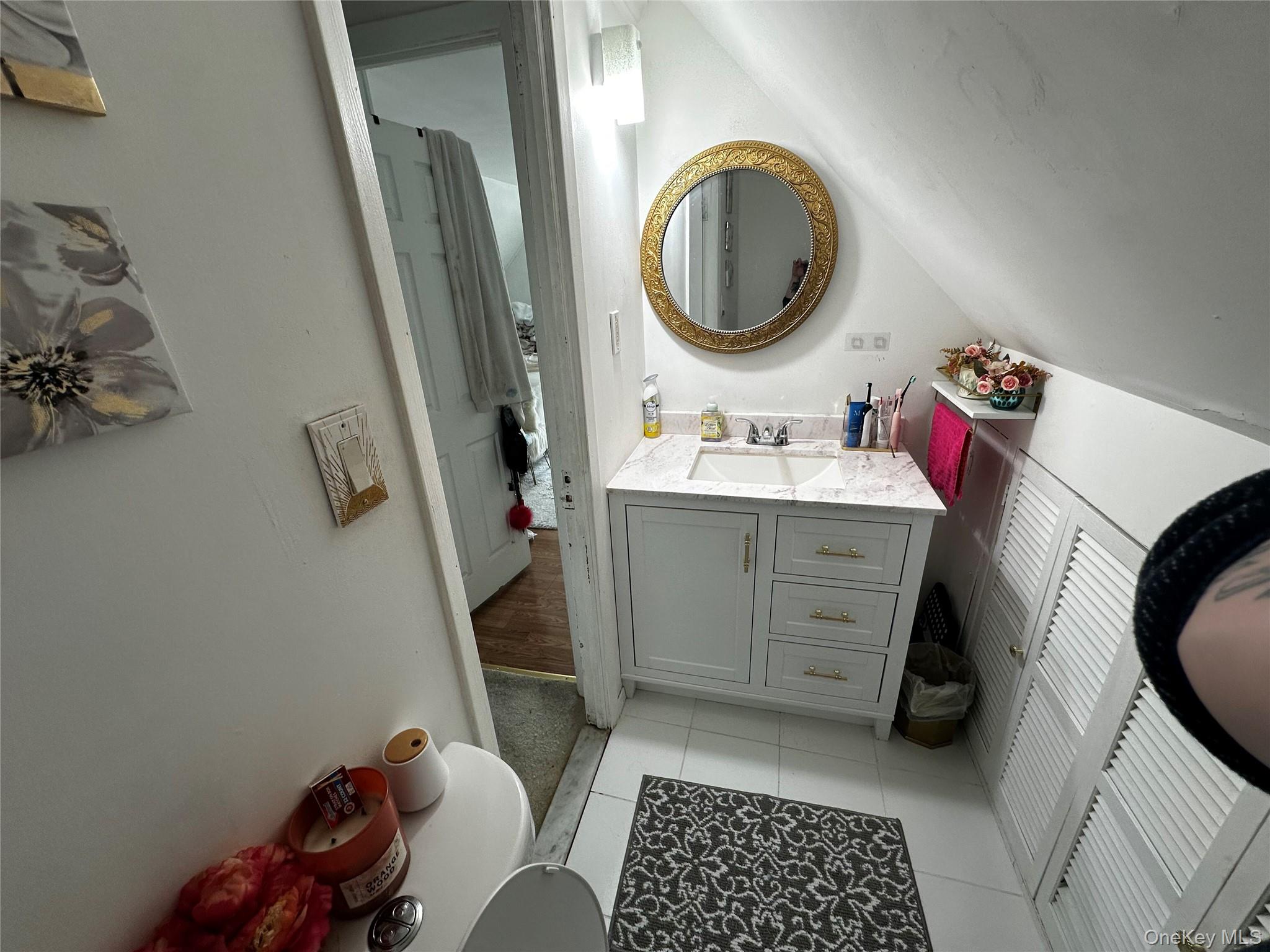 241-16 148th Road Queens, NY 11422 - Photo 20 of 28 a bathroom with a toilet a sink and a mirror