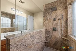 a bathroom with shower