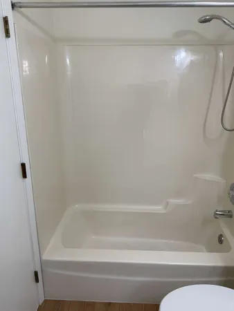 a bathroom with a bathtub