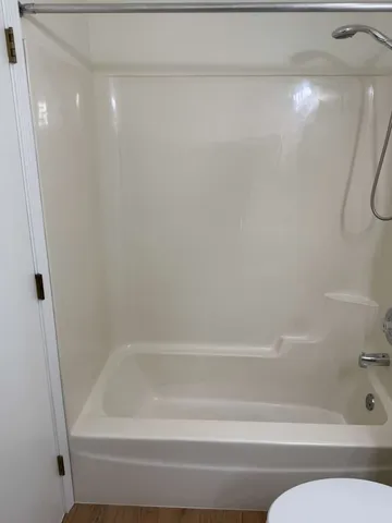 a bathroom with a bathtub