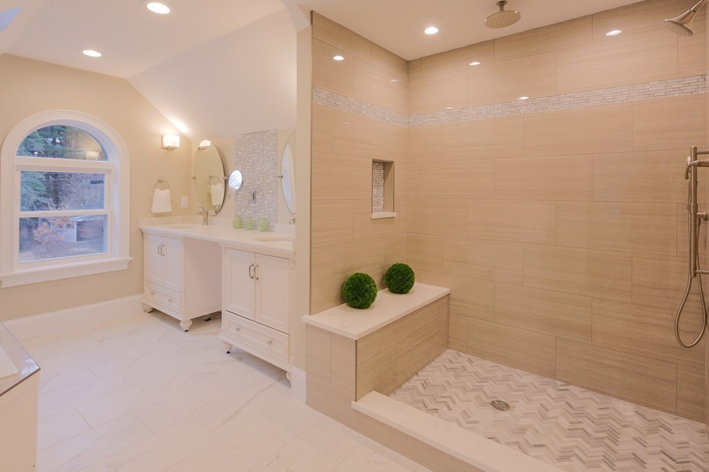 9 Holton Road Lexington, MA 02421 - Photo 14 of 27 a bathroom with a sink mirror and shower