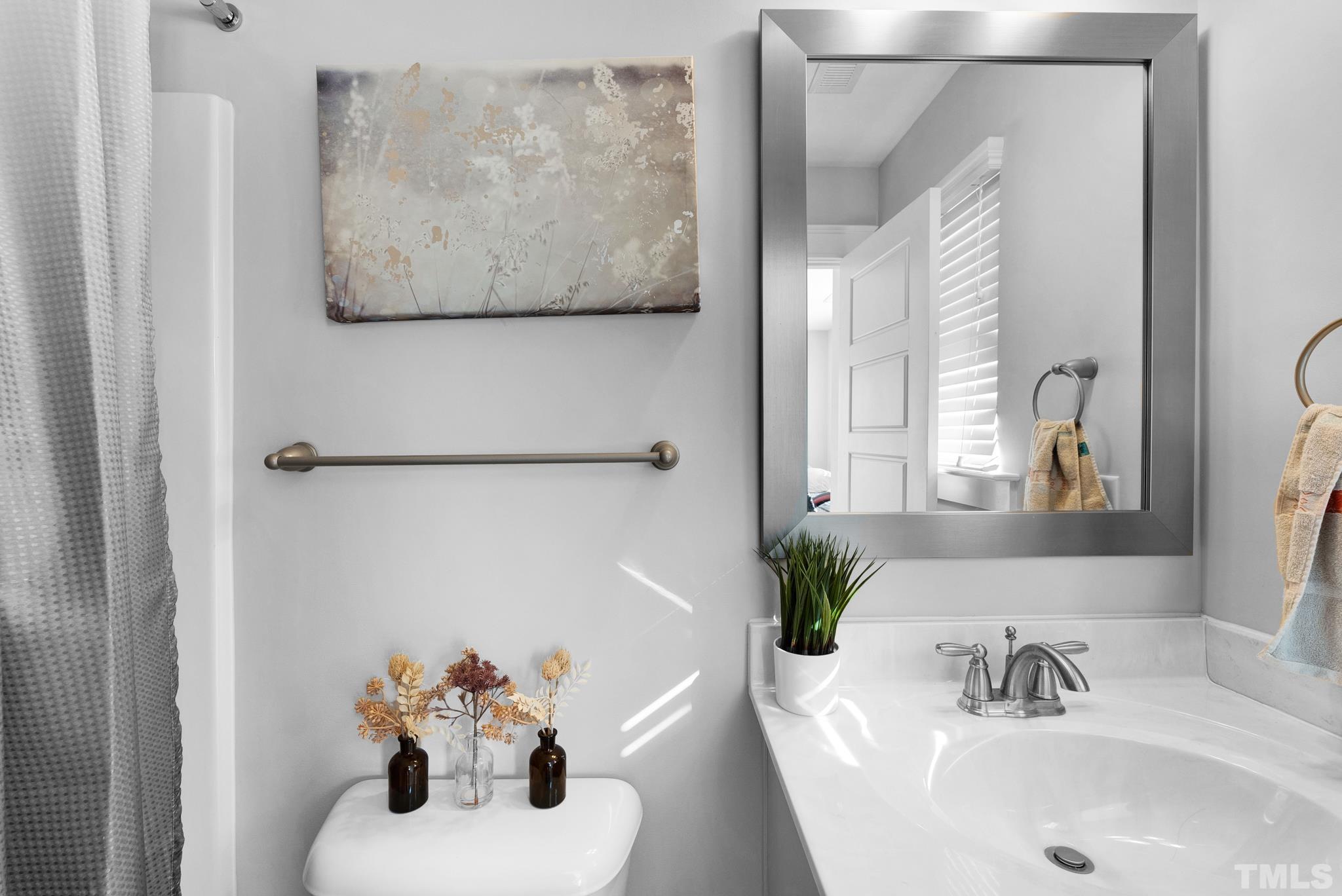 7810 Allscott Way Raleigh, NC 27612 - Photo 29 of 29 a bathroom with a sink and a mirror
