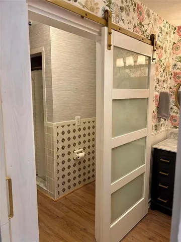 a bathroom with a shower