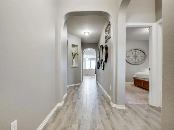 a view of a hallway with elevator