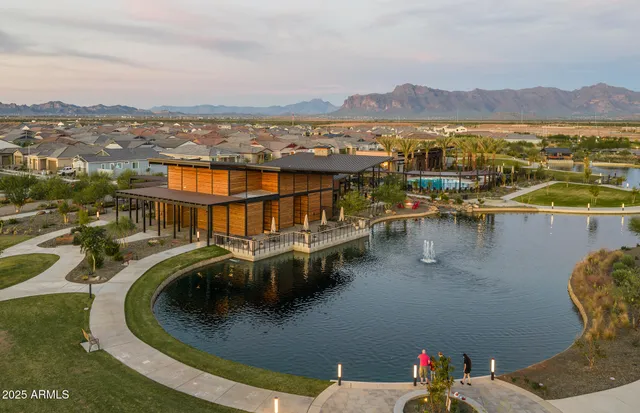 a view of a lake with a mountain in the background