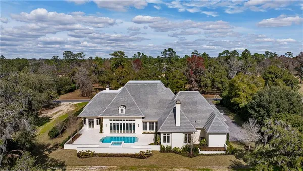 an aerial view of a house