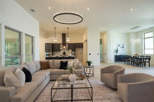 a bedroom with a bed and a fireplace