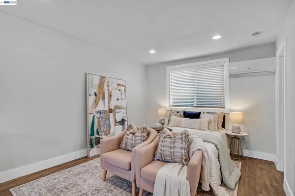 a backyard of a house with seating space