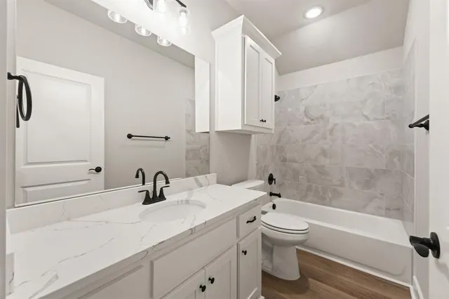 a bathroom with a sink a toilet and a bathtub