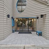 a view of a porch with a bench