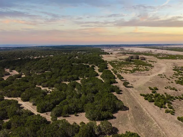 a view of a dry yard with wooden fence
