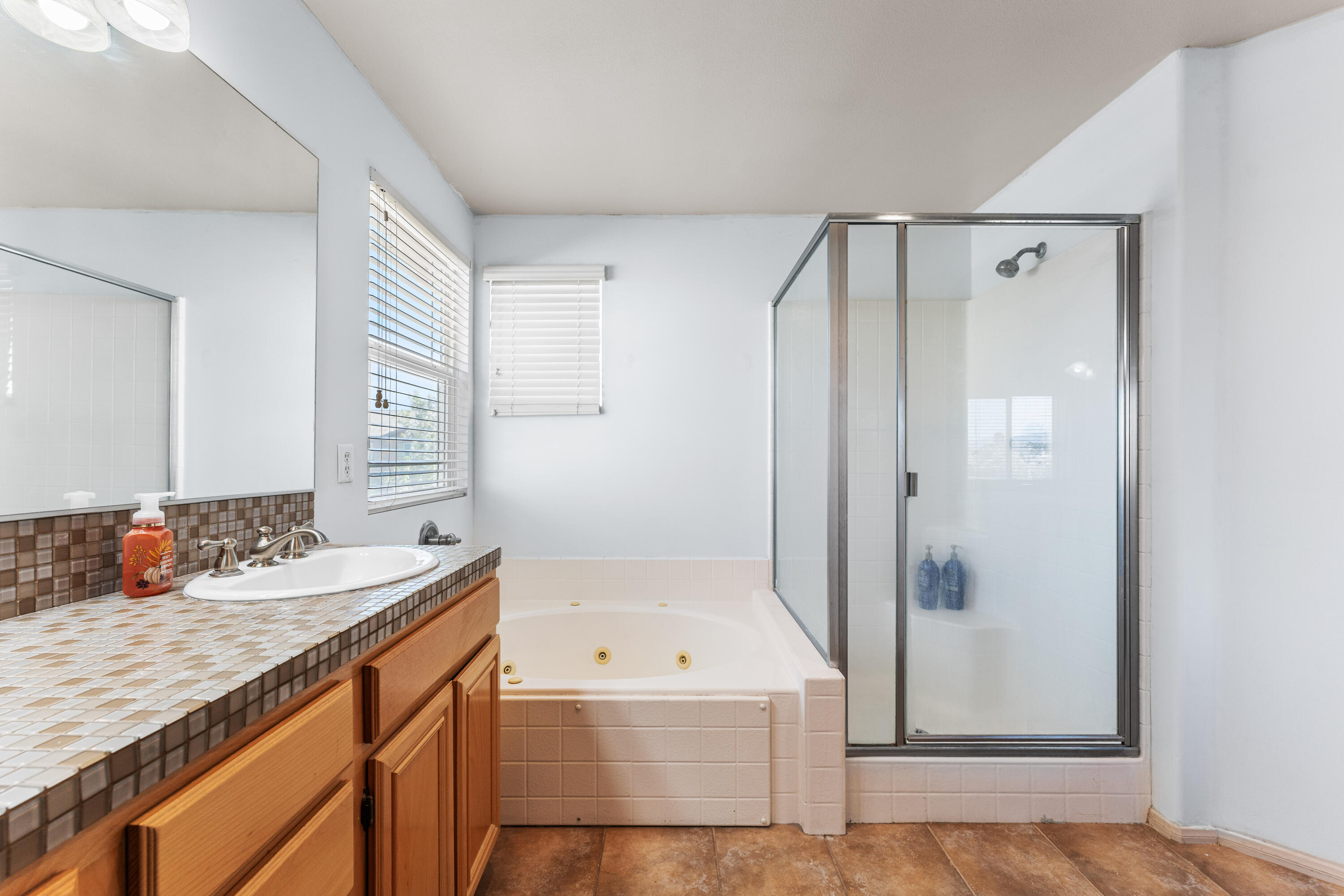 44225 Rucker Street Lancaster, CA 93535 - Photo 11 of 16 a bathroom with a sink a mirror and a bathtub
