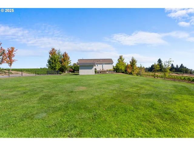 a backyard of a house with lots of green space