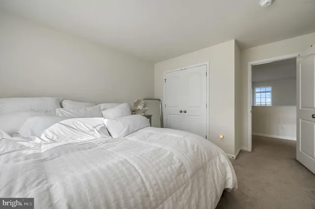 a bedroom with a bed and closet