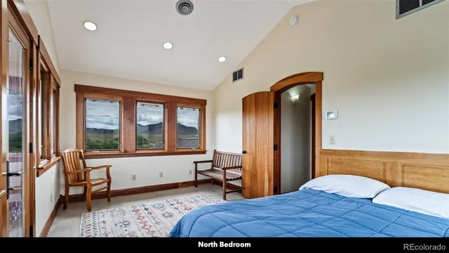 a view of a room with a large window