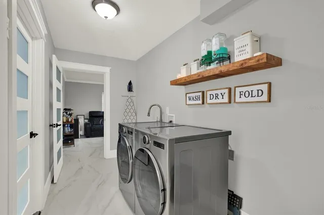 a view of a swimming pool with a porch