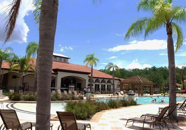 an outdoor space with patio