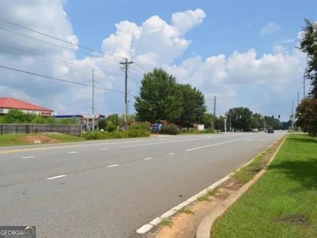 a view of a pathway both side of grassy field with shrub