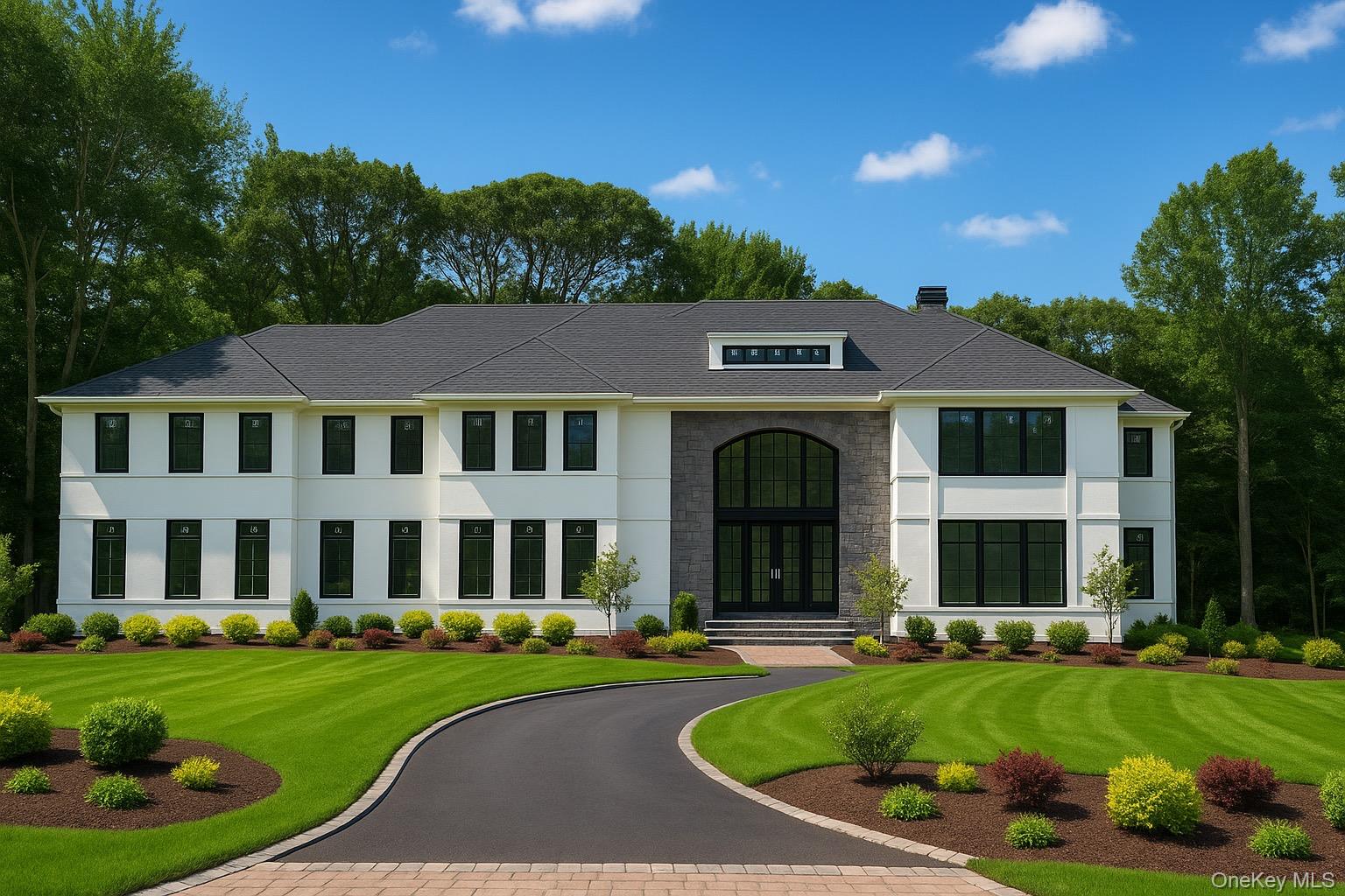 View of front of property featuring a chimney, stucco siding, stone siding, and a shingled roof
