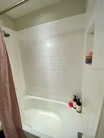a bathroom with a bathtub