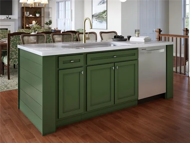 a kitchen with sink and cabinets