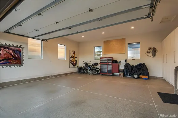 a bathroom with a shower and a mirror