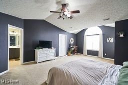 37478 Sandy Ridge Drive North Ridgeville, OH 44039 - Photo 14 of 27 Bedroom featuring light carpet, a textured ceiling, ceiling fan, and lofted ceiling