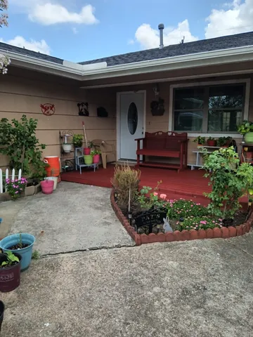 a view of a bench in a garden