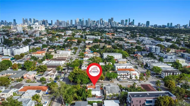 a city view with tall buildings