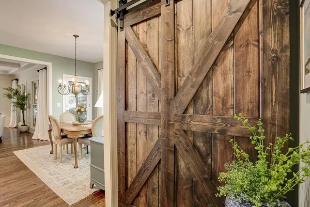 a view of a hallway with workspace
