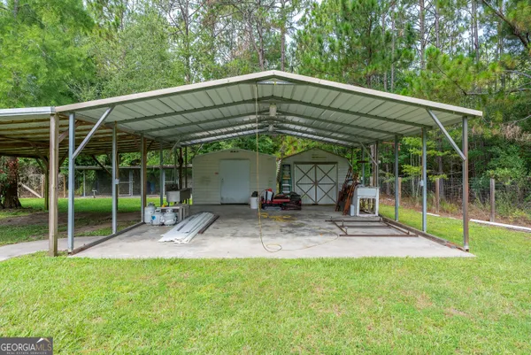 a view of a backyard with a slide