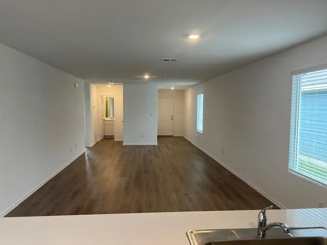 a living room with a sink