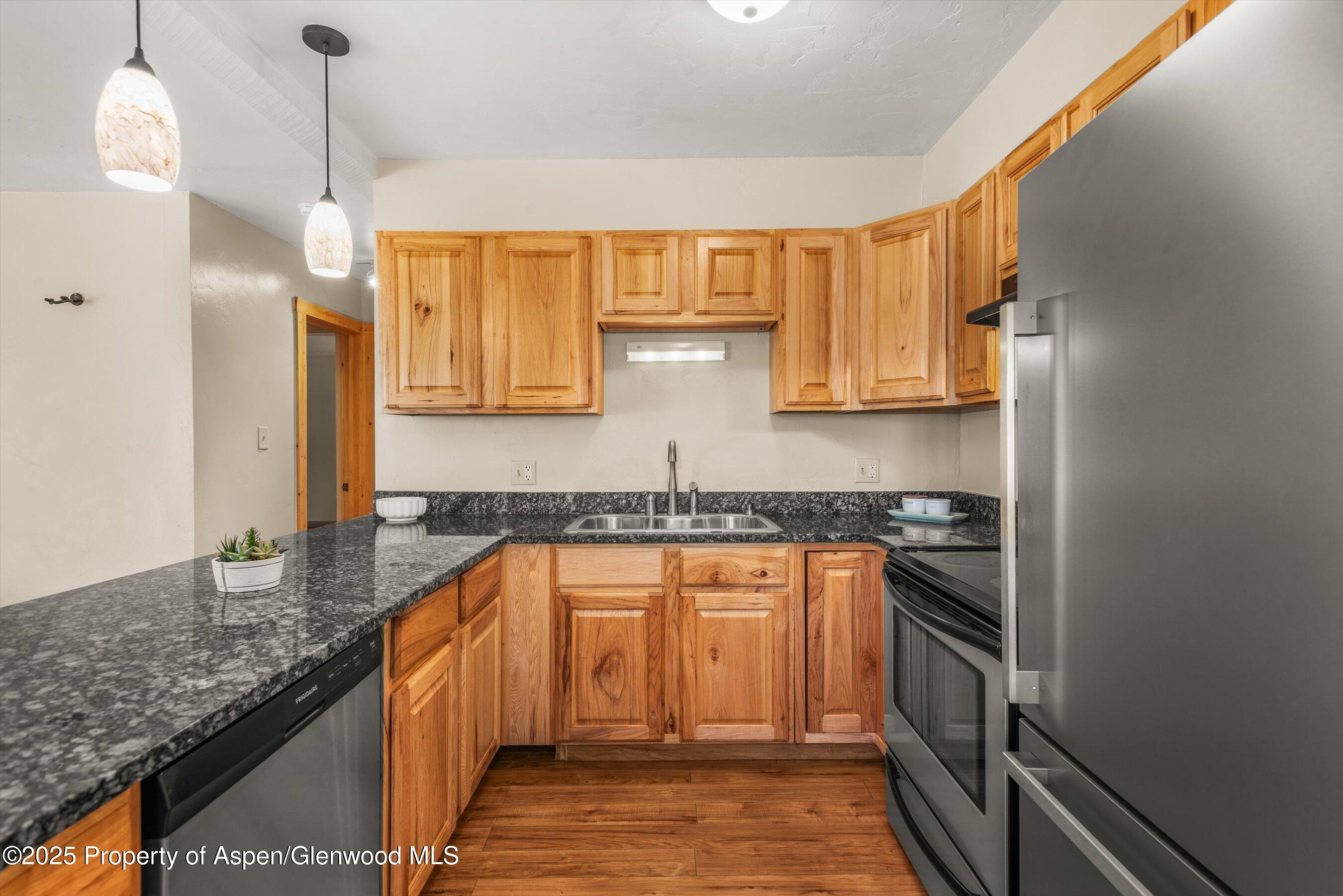718 Main Street Carbondale, CO 81623 - Photo 6 of 27 a kitchen with stainless steel appliances granite countertop a sink and a stove