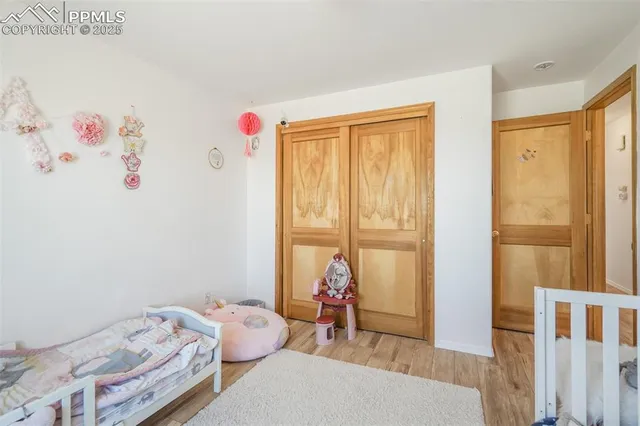 a room with a refrigerator and a shower curtain