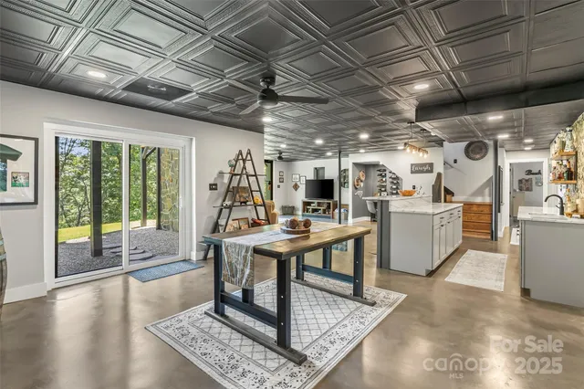 a view of a hallway with painted walls