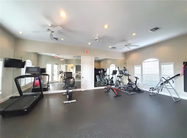 a view of a room with gym equipment