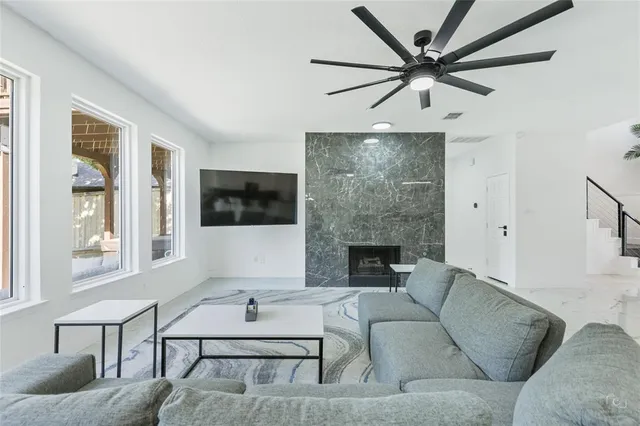 a view of a backyard with green space