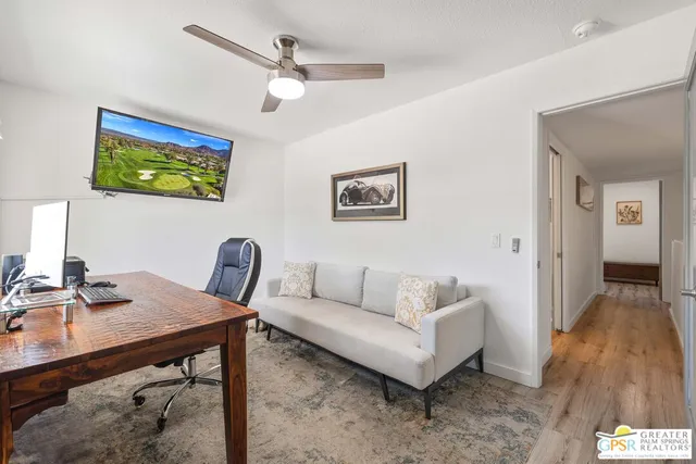 a living room with a large window