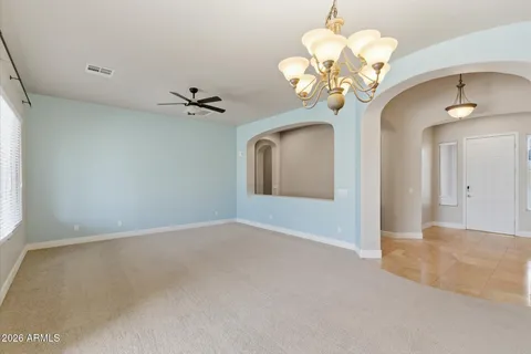 a view of a chandelier in a room