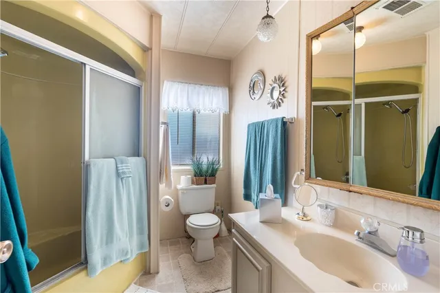 a bathroom with a shower a toilet and a window