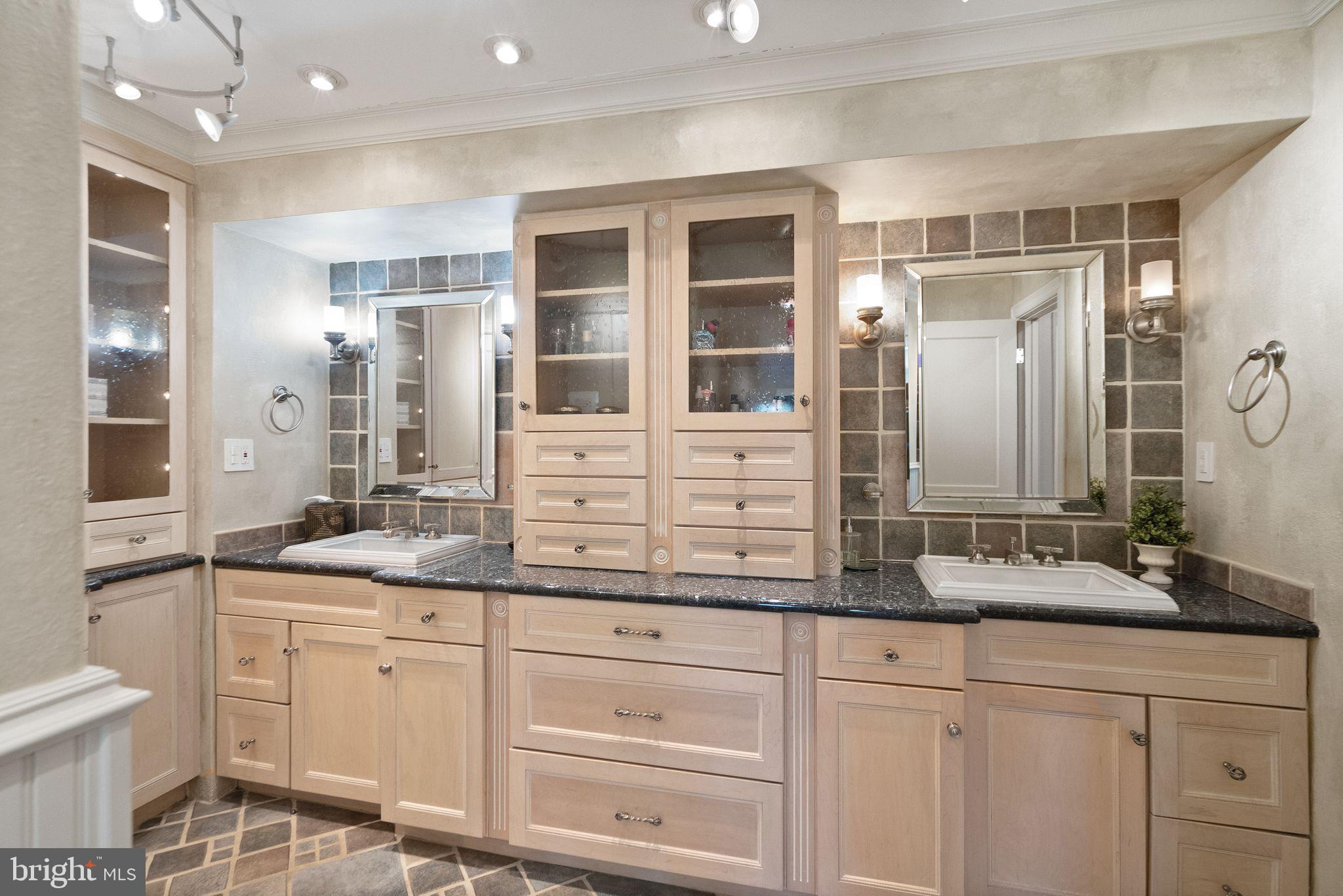 2013 Turtle Pond Drive Reston, VA 20191 - Photo 25 of 62 a bathroom with a granite countertop sink a mirror a vanity and a shower