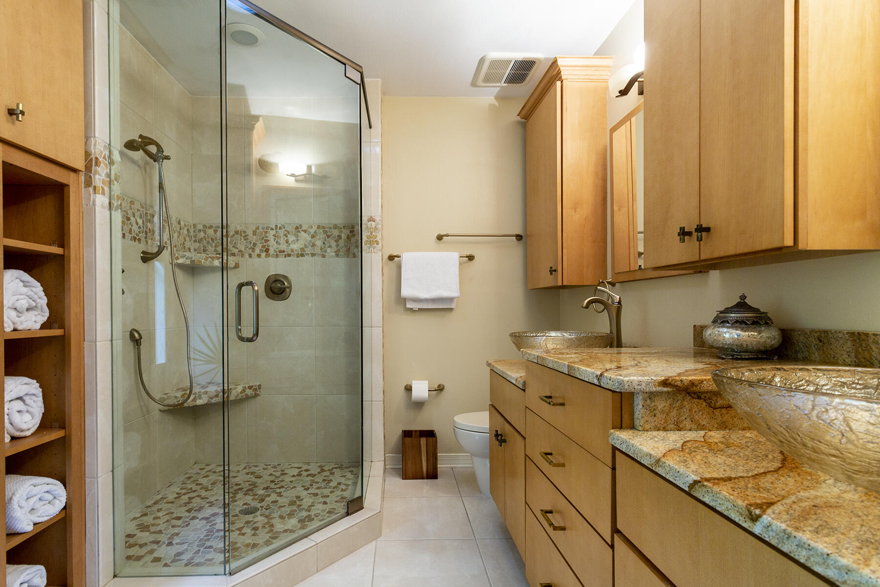 140 East Wild Blueberry Way Santa Rosa Beach, FL 32459 - Photo 25 of 48 a bathroom with a granite countertop shower a sink and a mirror