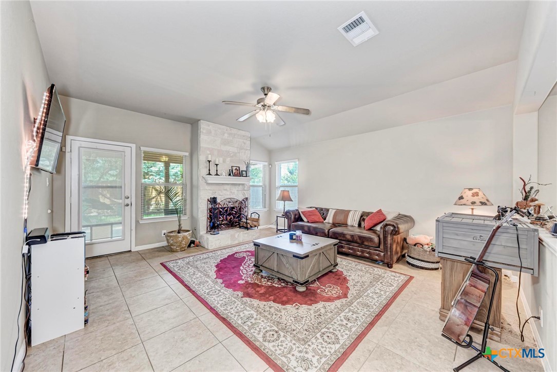 700 Cortona Cove Georgetown, TX 78628 - Photo 13 of 46 Living room featuring propane fireplace