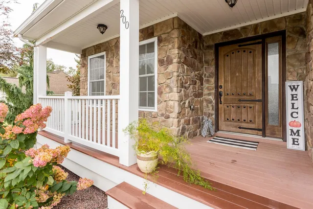 a view of a deck with a chair