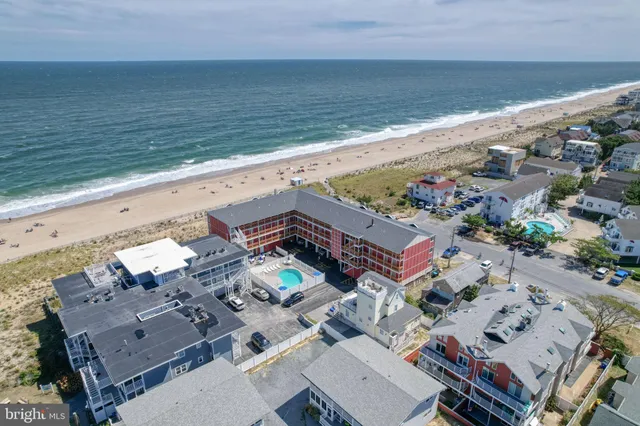 an aerial view of a ocean beach