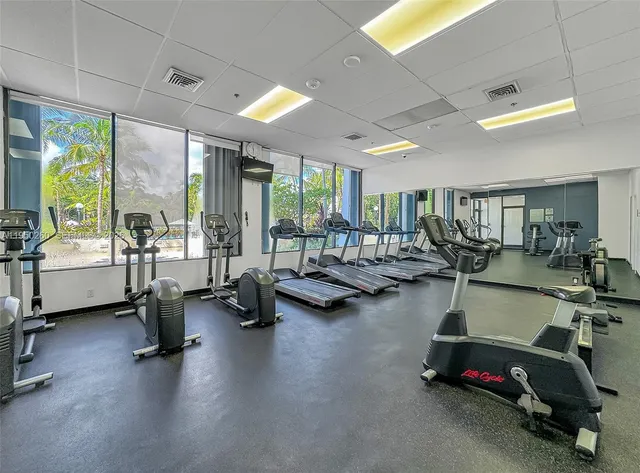a view of a room with gym equipment