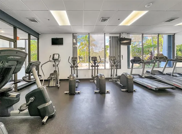 a room with gym equipment