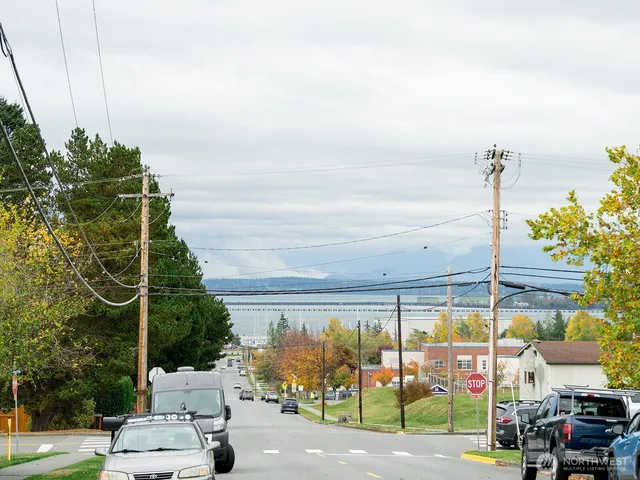 a view of a house with a yard and potted plants