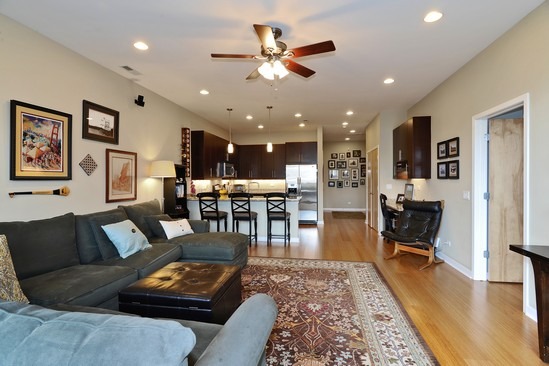 1842 West Irving Park Road, Unit 201 Chicago, IL 60613 - Photo 3 of 13 a living room with furniture and kitchen view
